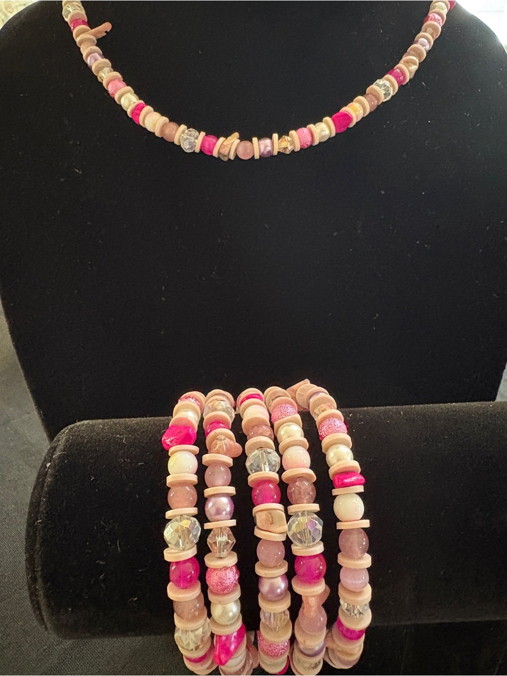 Pink Bead Necklace and Bracelet Set